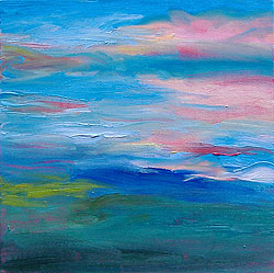 Sunset painting by Eileen Morey, 12" x 12" oil on canvasboard