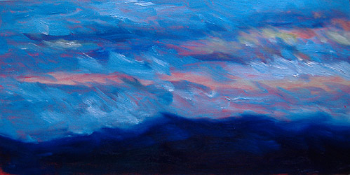 Blustery sunset sky near Tilton, NH - painting by Eileen Eilis Morey