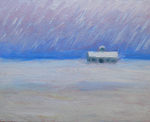 Snowy evening - NH landscape at dusk - 8 x 10 oil painting