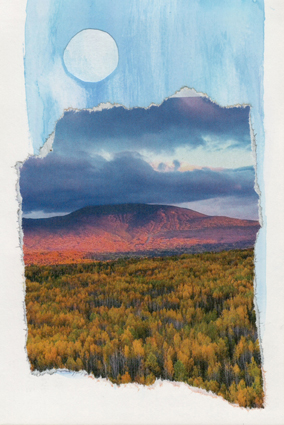 A mixed media collage in Eileen Morey's "Moon Series" of artcards for a digital installation